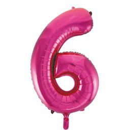 Pink cijfer ballon 6 inclusief helium gevuld