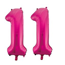 Pink cijfer ballon 11 inclusief helium gevuld