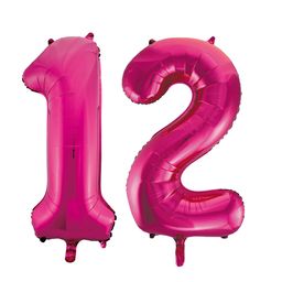 Pink cijfer ballon 12 inclusief helium gevuld