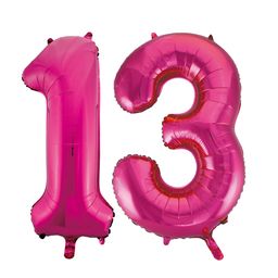 Pink cijfer ballon 13 inclusief helium gevuld