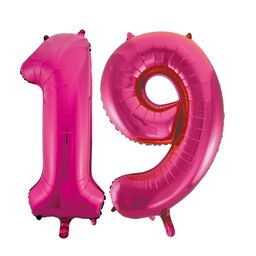 Pink cijfer ballon 19 inclusief helium gevuld